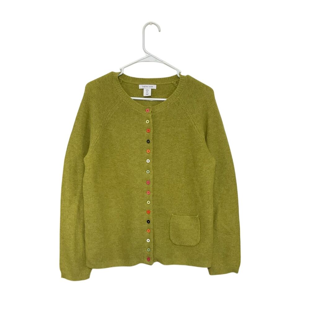 Tabitha Webb Womens Green Lambswool Knit Cardigan Size Large Multicolor Buttons